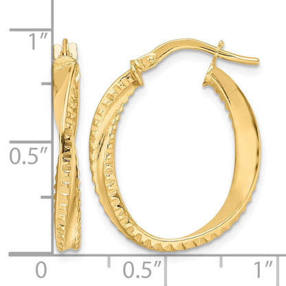 14K Polished Twisted Oval Hoop Earrings