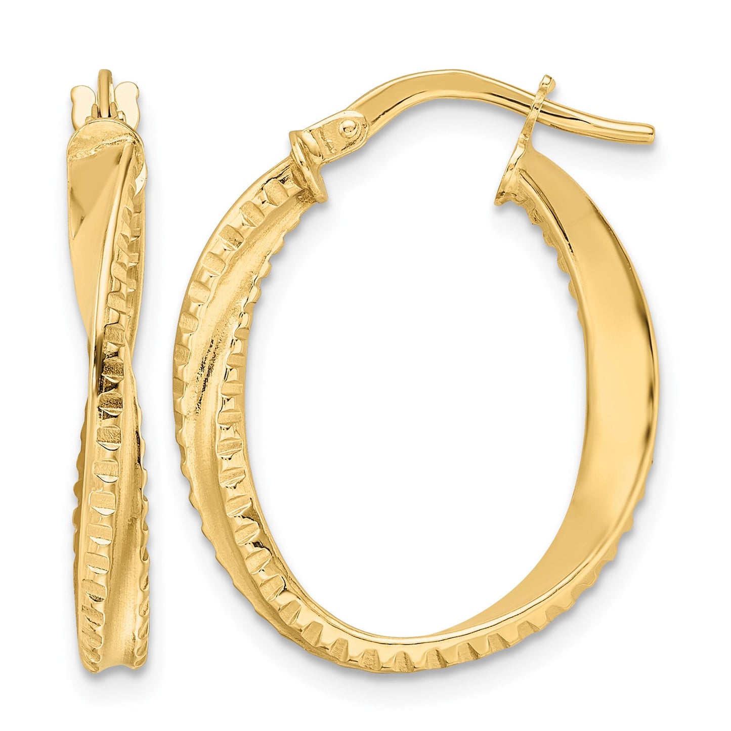 14K Polished Twisted Oval Hoop Earrings