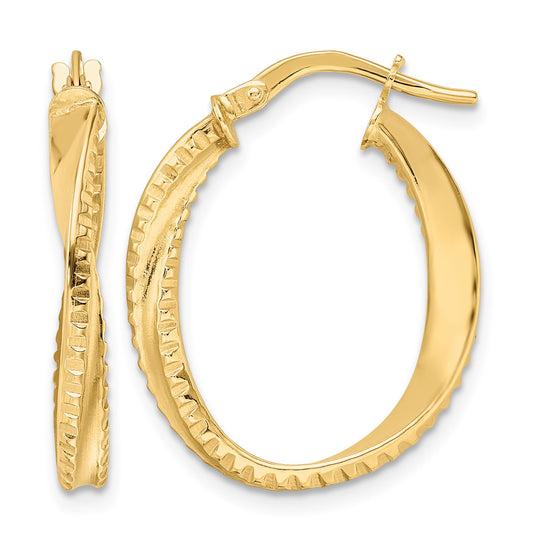 14K Polished Twisted Oval Hoop Earrings
