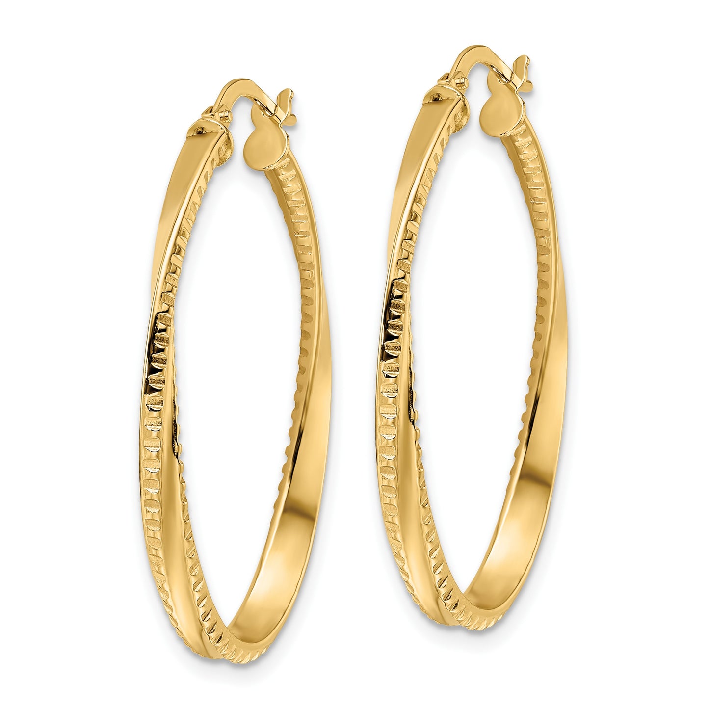 14K Polished Twisted Oval Hoop Earrings