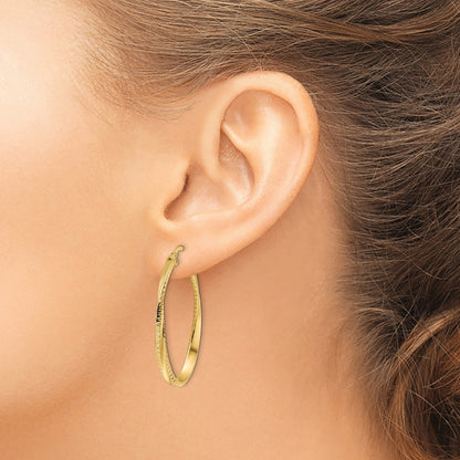 14K Polished Twisted Oval Hoop Earrings