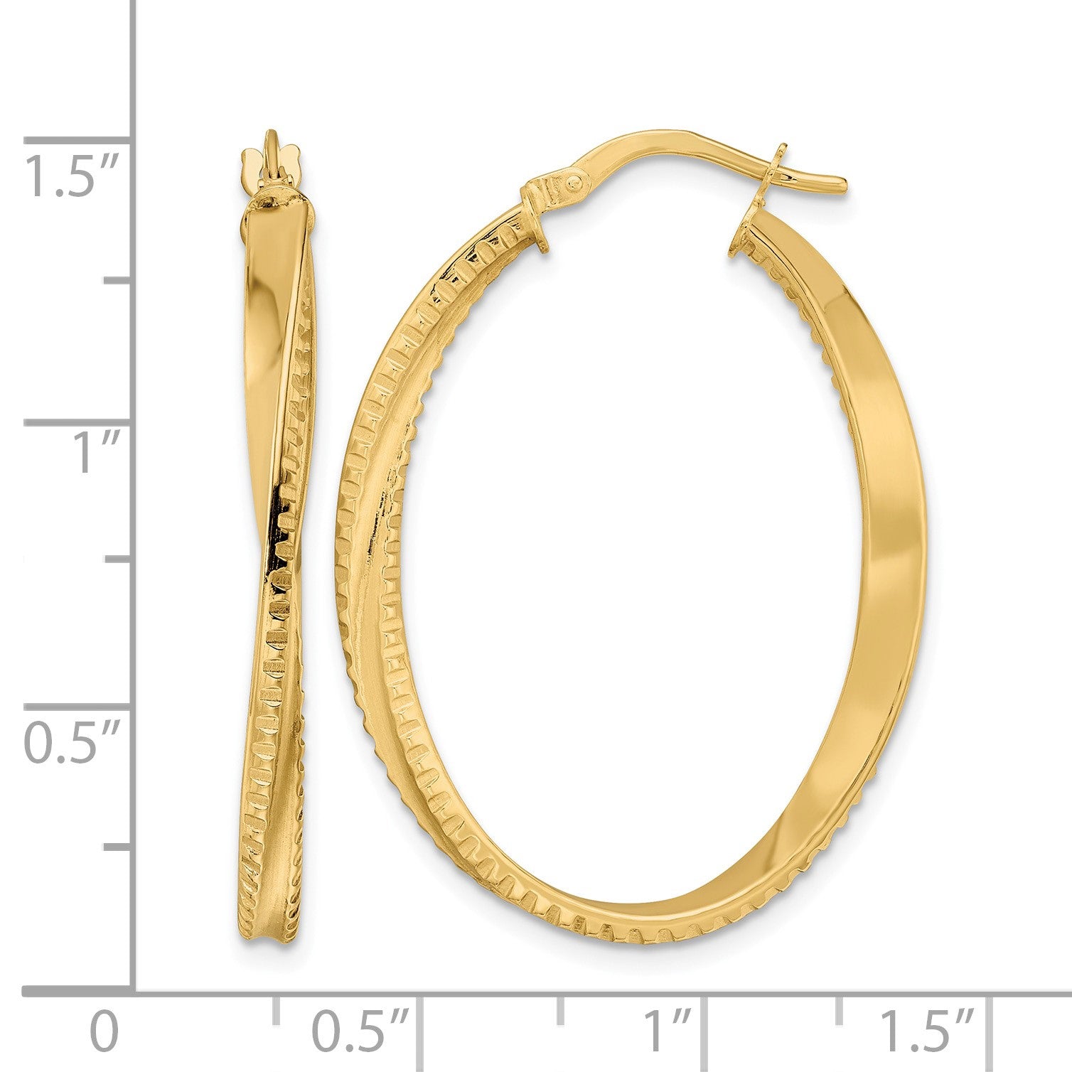 14K Polished Twisted Oval Hoop Earrings