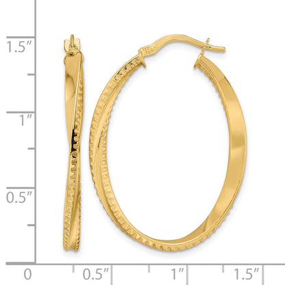 14K Polished Twisted Oval Hoop Earrings