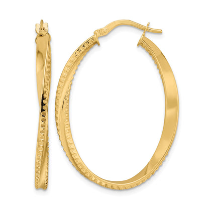 14K Polished Twisted Oval Hoop Earrings
