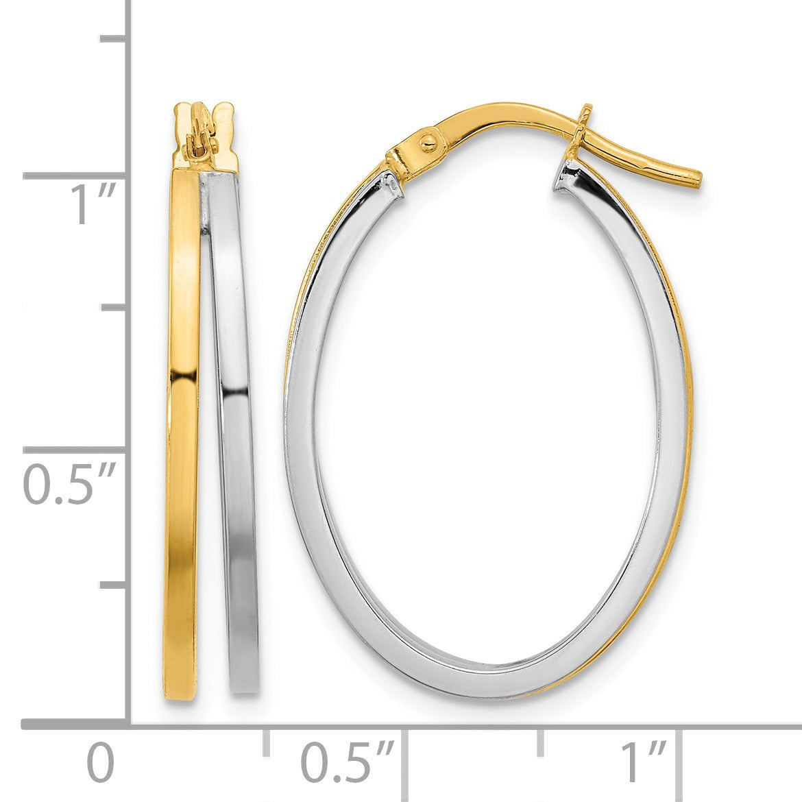 14K Two-tone Polished Oval Double Hoop Earrings
