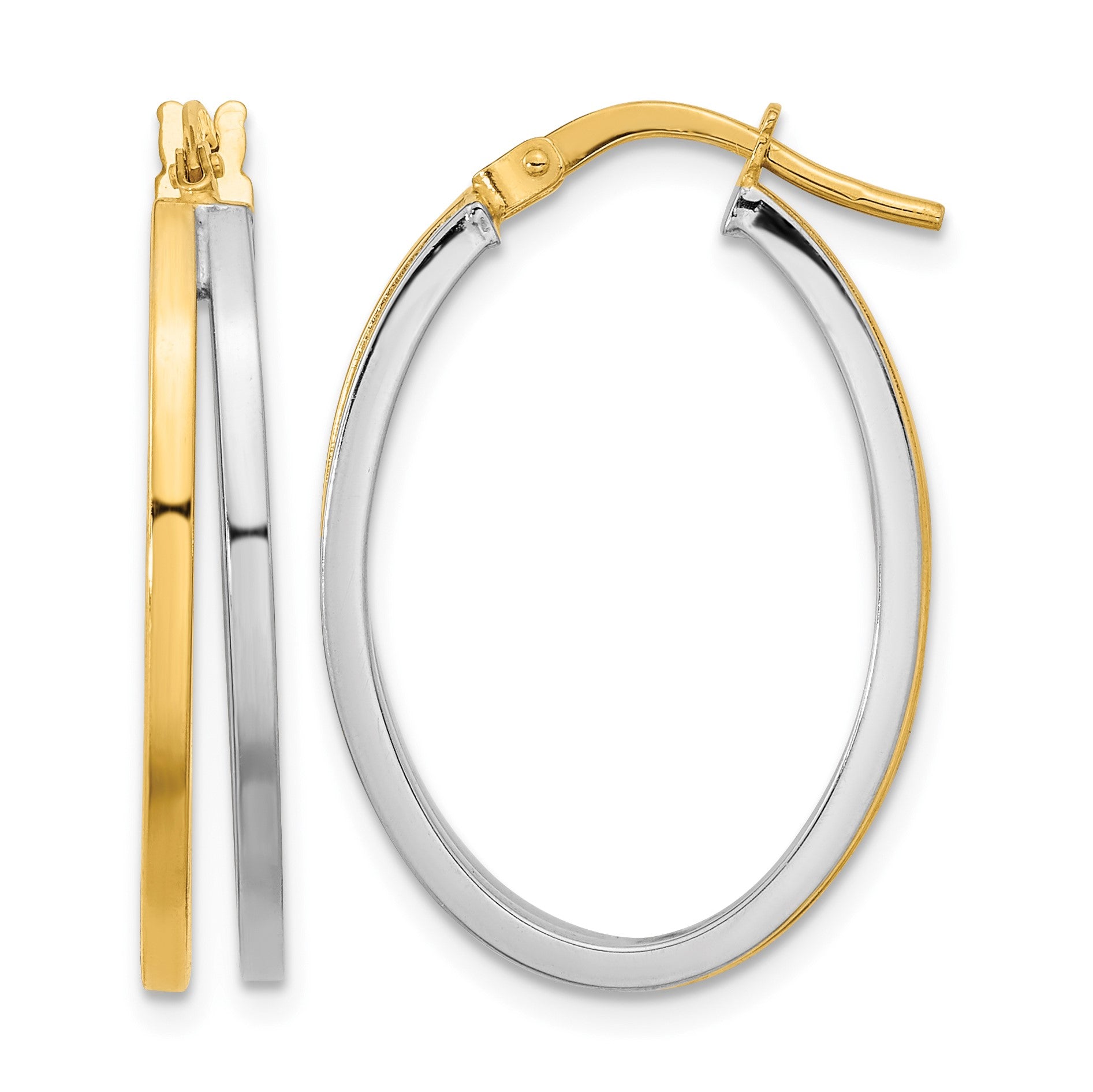 14K Two-tone Polished Oval Double Hoop Earrings