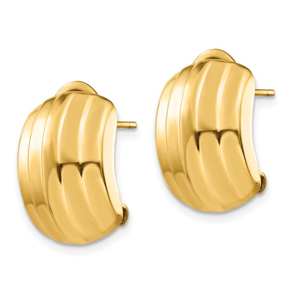 14k 12x17mm Polished Ribbed Omega Back Post Earrings