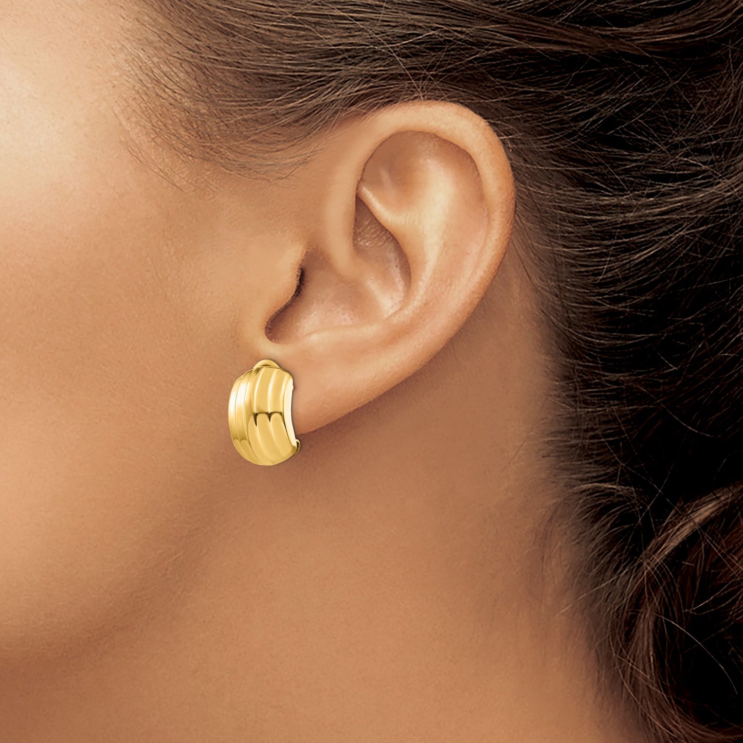 14k 12x17mm Polished Ribbed Omega Back Post Earrings