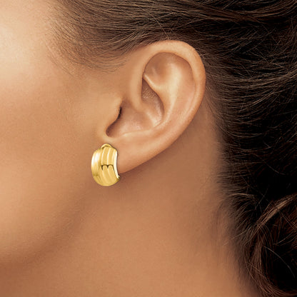 14k 12x17mm Polished Ribbed Omega Back Post Earrings