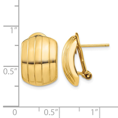 14k 12x17mm Polished Ribbed Omega Back Post Earrings