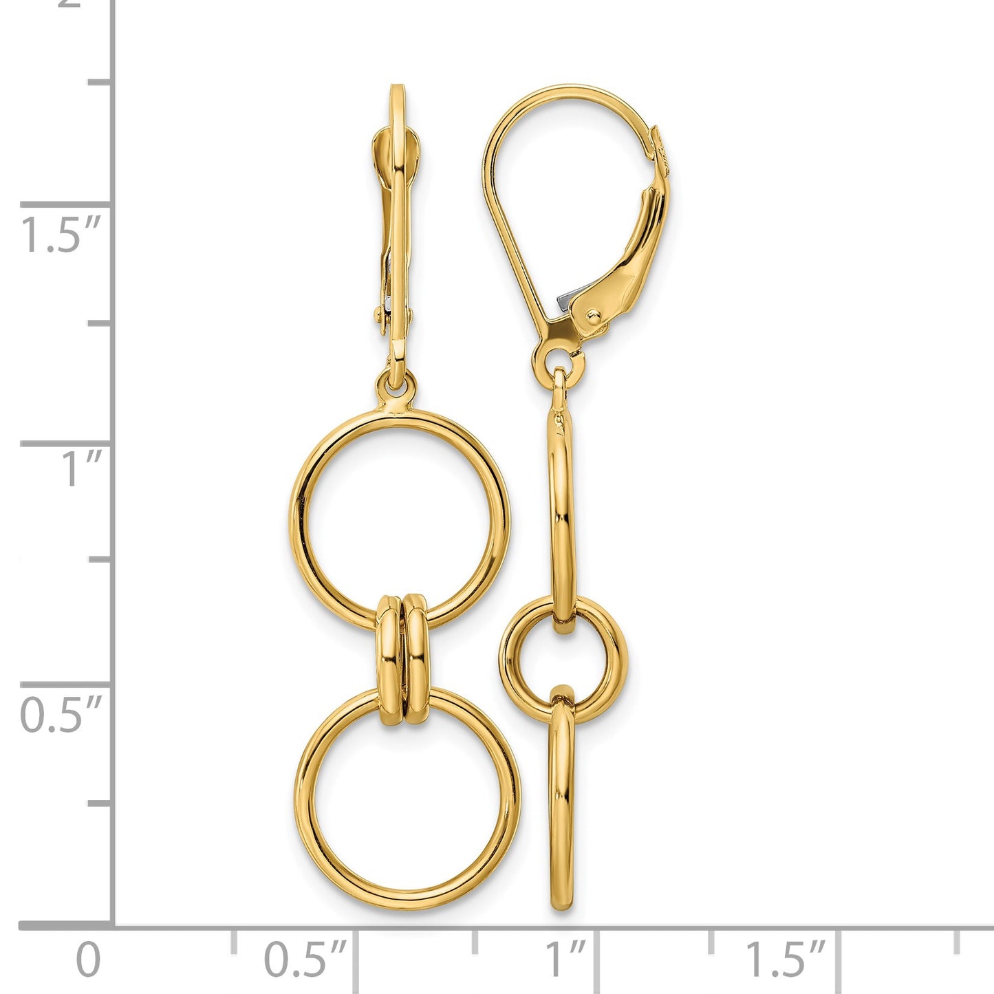 14k Polished Circles Dangle Leverback Earrings
