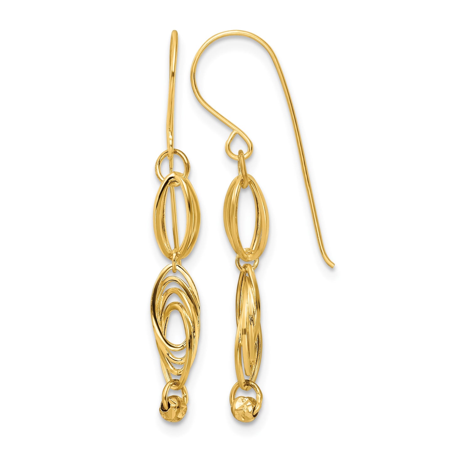 14K Oval Links Dangle French Hook Earrings