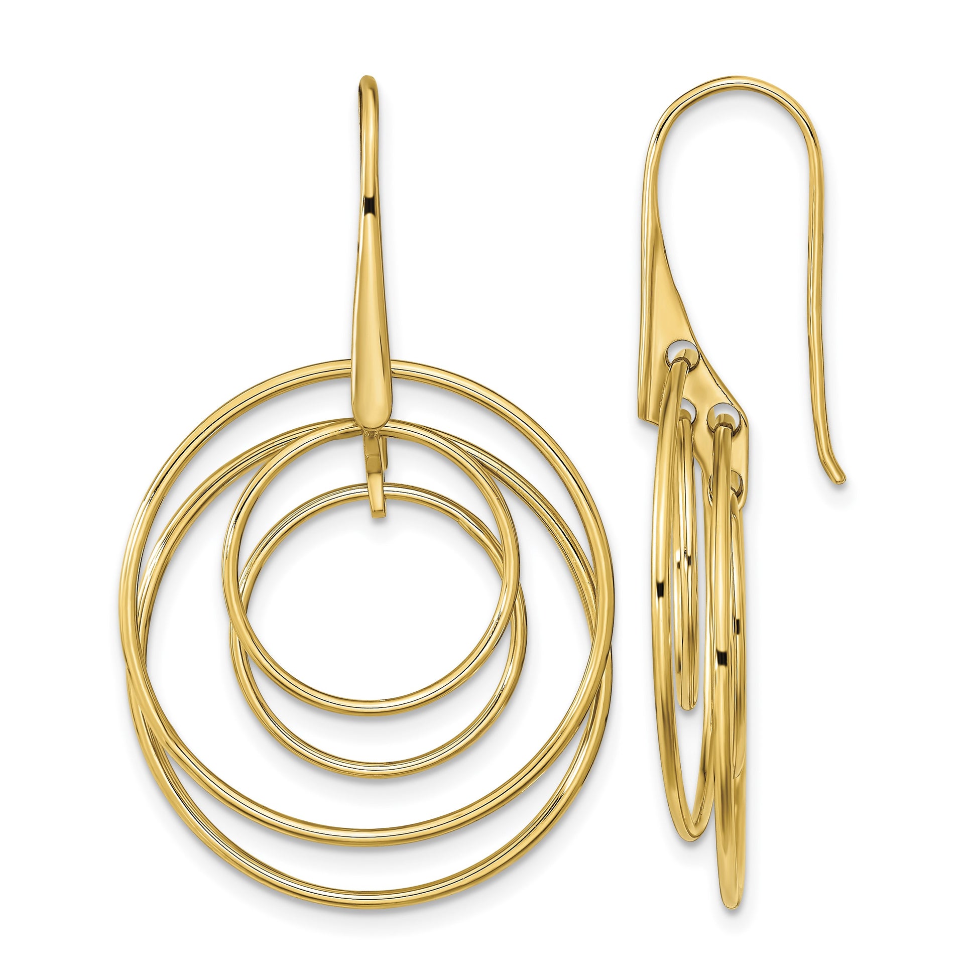 14K Polished Circles Dangle French Hook Earrings