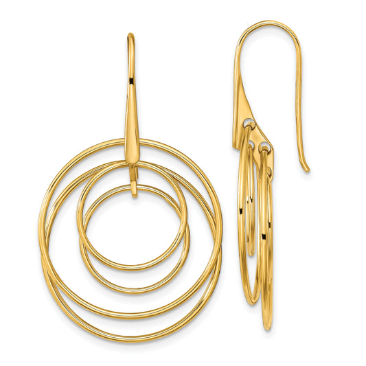 14K Polished Circles Dangle French Hook Earrings