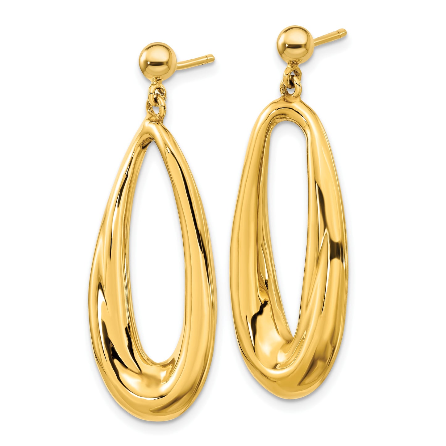 14K Polished Hollow Wavy Oval Dangle Post Earrings