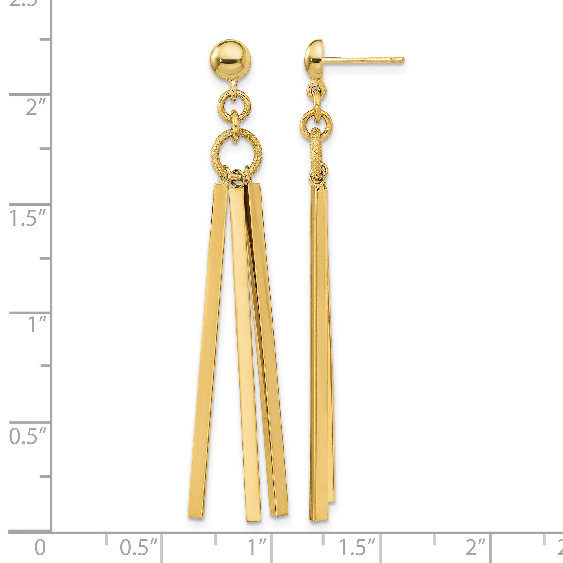 14K Polished 3-Bar Dangle Post Earrings