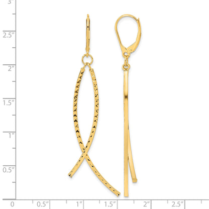 14K Polished Diamond-cut Curved Bars Dangle Leverback Earrings
