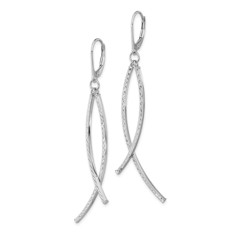 14K White Gold Polished Diamond Cut Fancy Dangle Leverback Earrings