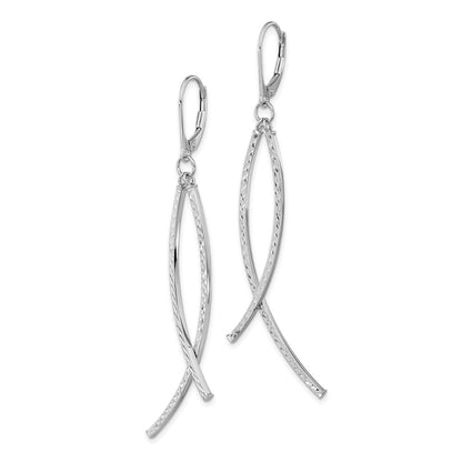 14K White Gold Polished Diamond Cut Fancy Dangle Leverback Earrings