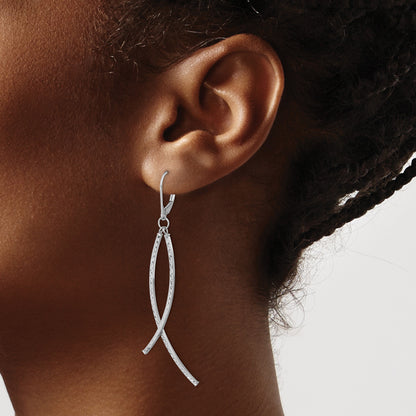 14K White Gold Polished Diamond-cut Curved Bars Dangle Leverback Earrings