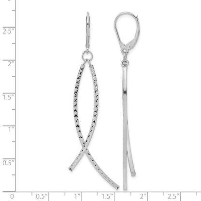14K White Gold Polished Diamond-cut Curved Bars Dangle Leverback Earrings
