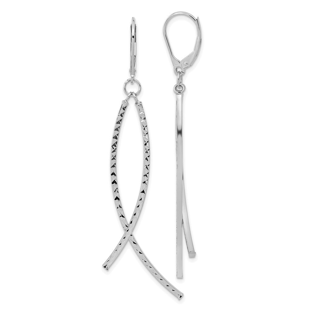 14K White Gold Polished Diamond Cut Fancy Dangle Leverback Earrings