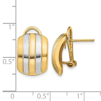 14k and White Rhodium 12x17mm Polished Ribbed Omega Back Post Earrings