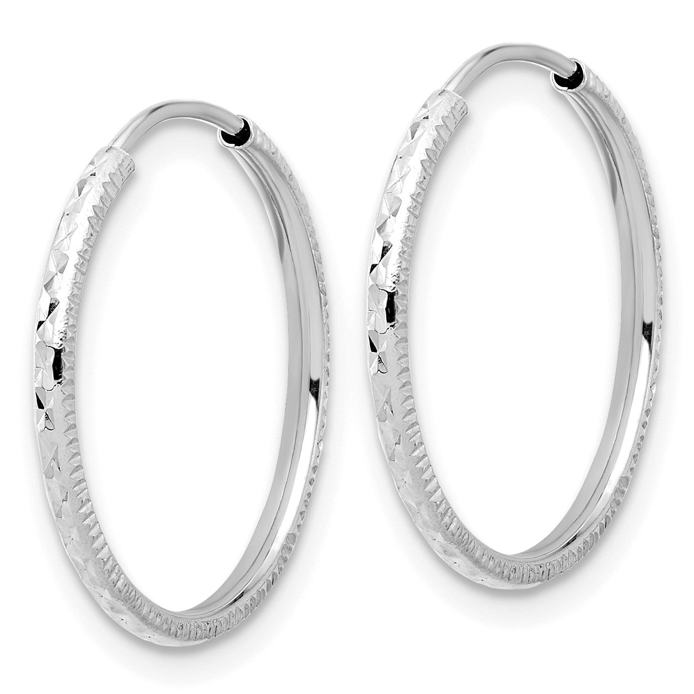 14k White Gold 1.50x20mm Diamond-cut Endless Tube Hoop Earrings