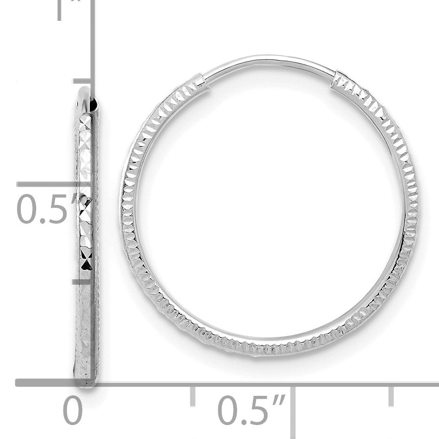 14k White Gold 1.50x20mm Diamond-cut Endless Tube Hoop Earrings