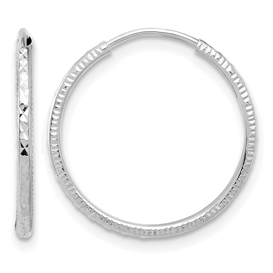 14k White Gold 1.50x20mm Diamond-cut Endless Tube Hoop Earrings