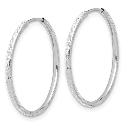 14k White Gold 1.50x25mm Diamond-cut Endless Tube Hoop Earrings