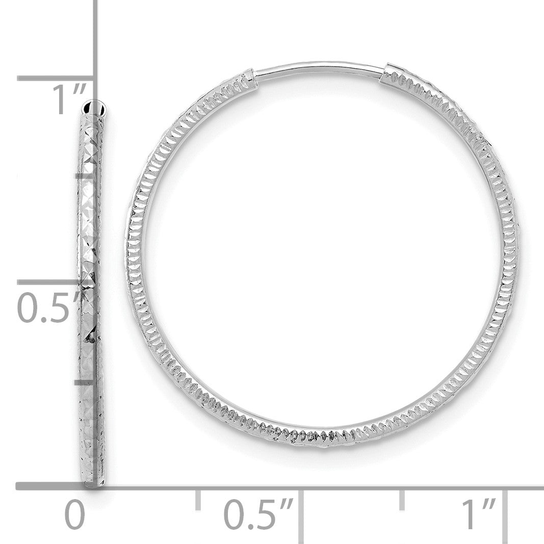 14k White Gold 1.50x25mm Diamond-cut Endless Tube Hoop Earrings