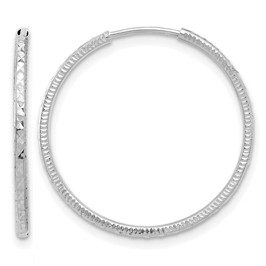 14k White Gold 1.50x25mm Diamond-cut Endless Tube Hoop Earrings