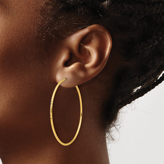 14k 1.5x50mm Diamond-cut Endless Tube Hoop Earrings
