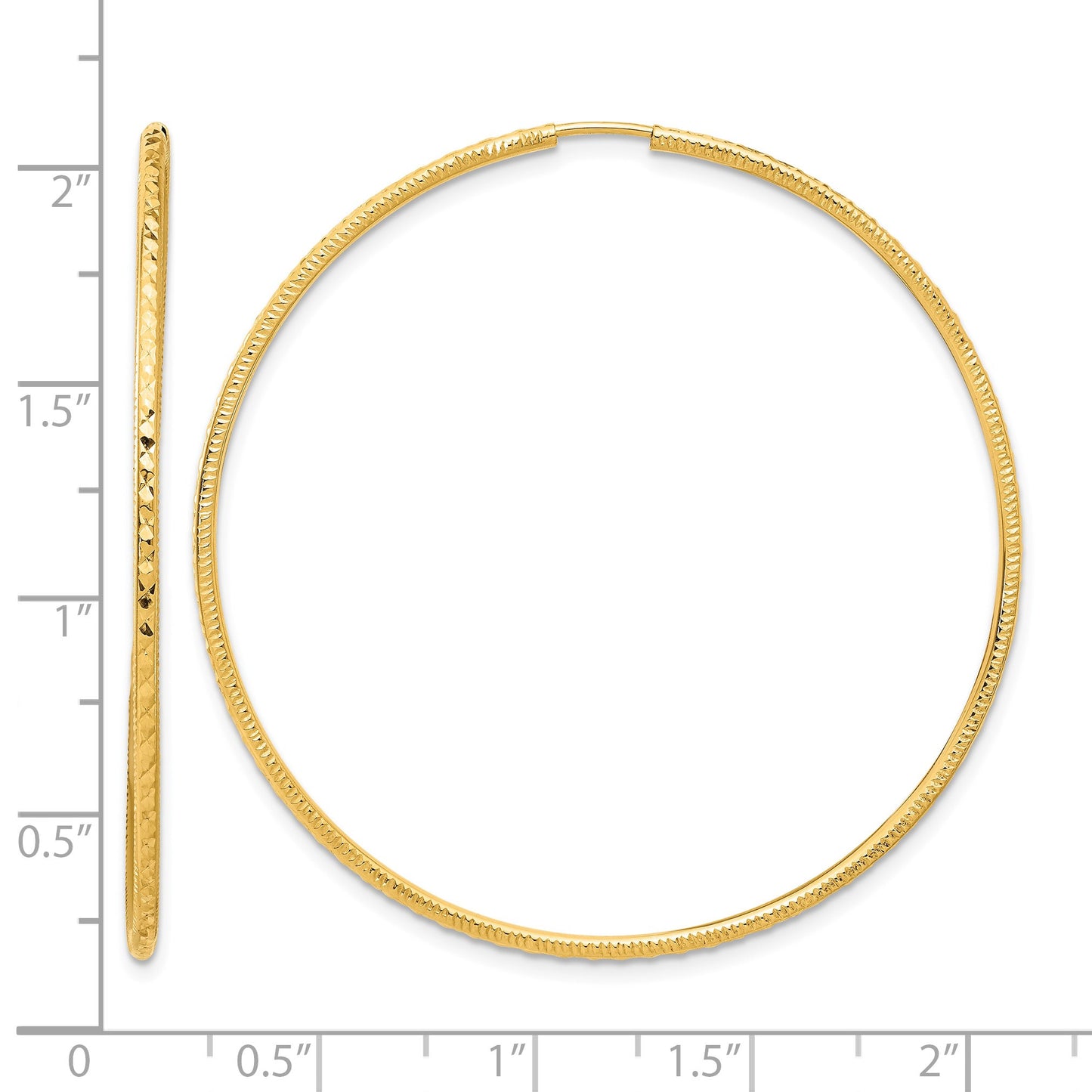 14k 1.5x50mm Diamond-cut Endless Tube Hoop Earrings
