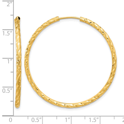 14k 2.00x40mm Polished and Satin Diamond-cut Endless Tube Hoop Earrings