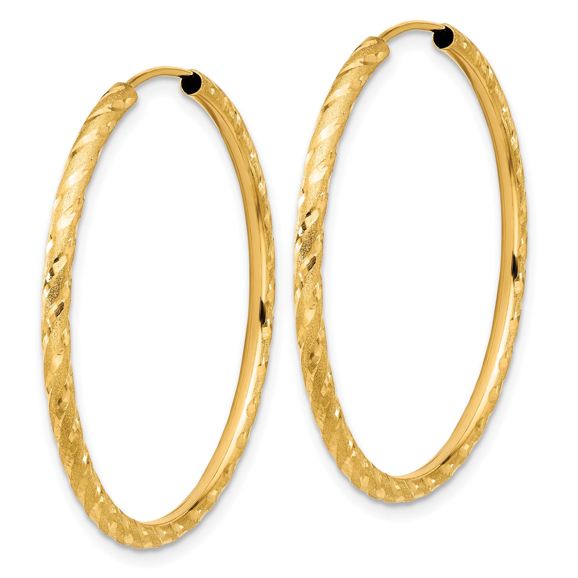 14k 2.00x35mm Polished and Satin Diamond-cut Endless Tube Hoop Earrings