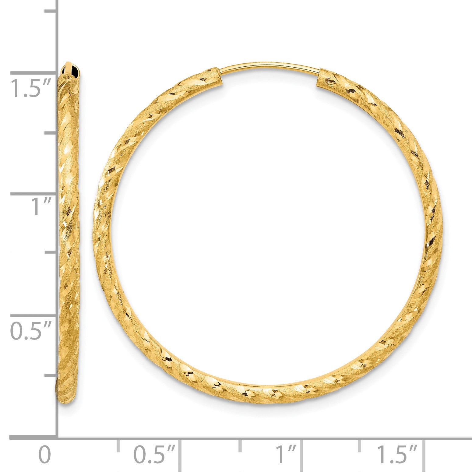 14k 2.00x35mm Polished and Satin Diamond-cut Endless Tube Hoop Earrings