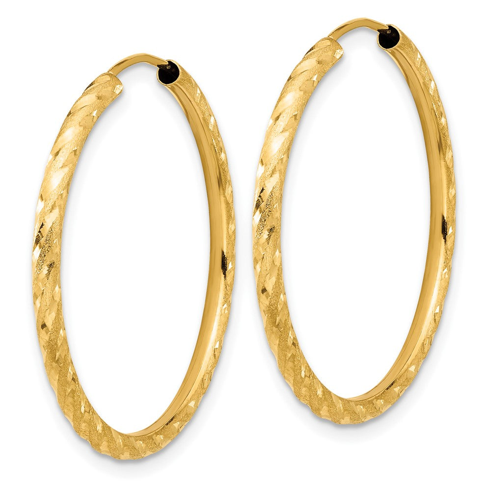 14k Polished and Satin D/C 2.00mm Endless Hoop Earrings