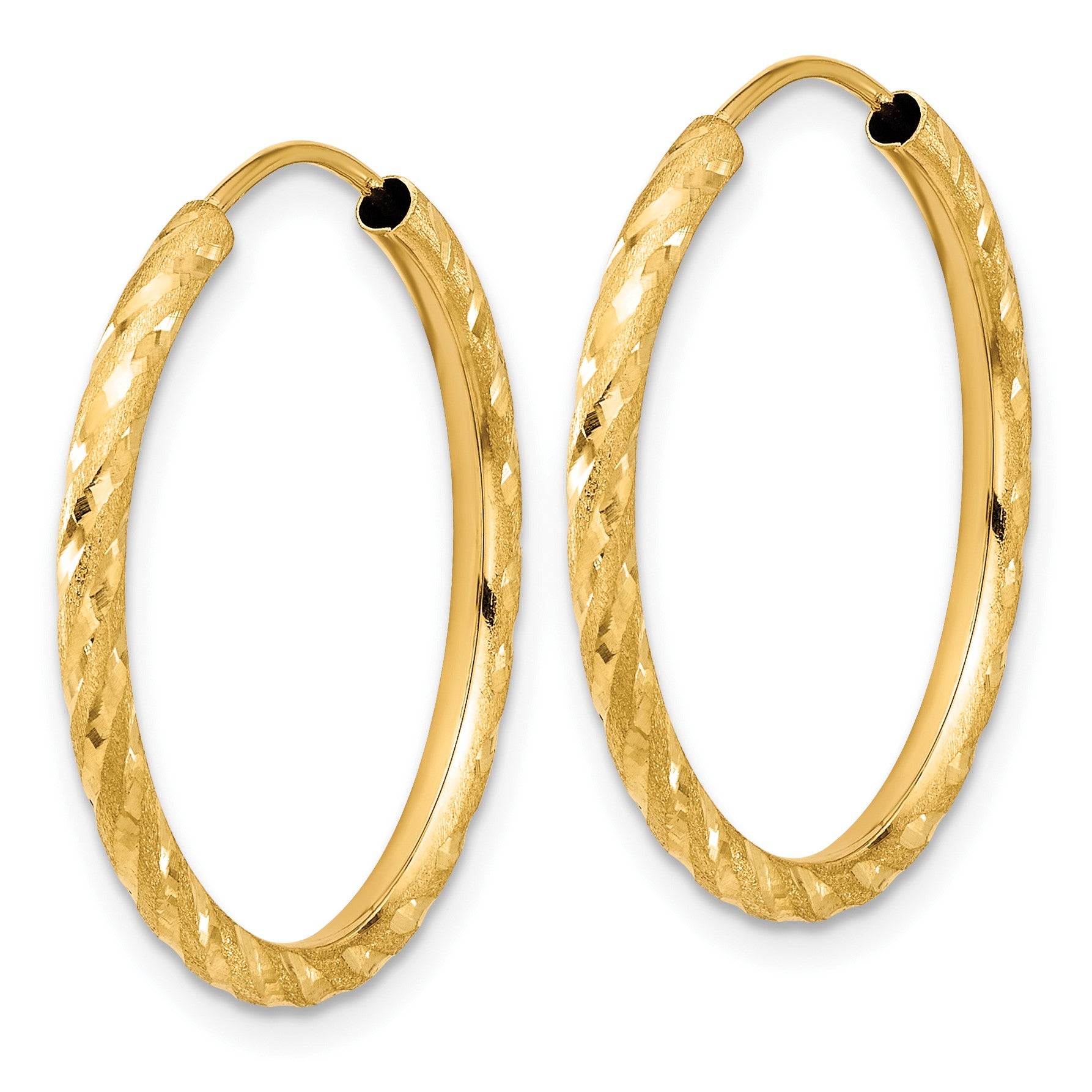 14k 2.00x25mm Polished and Satin Diamond-cut Endless Tube Hoop Earrings