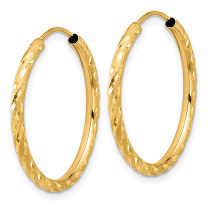 14k 2.00x25mm Polished and Satin Diamond-cut Endless Tube Hoop Earrings