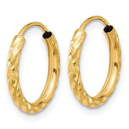 14k 2.00x15mm Polished and Satin Diamond-cut Endless Tube Hoop Earrings