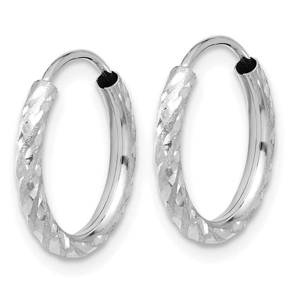 14k White Gold 2.00x14mm Polished and Satin Diamond-cut Endless Tube Hoop Earrings