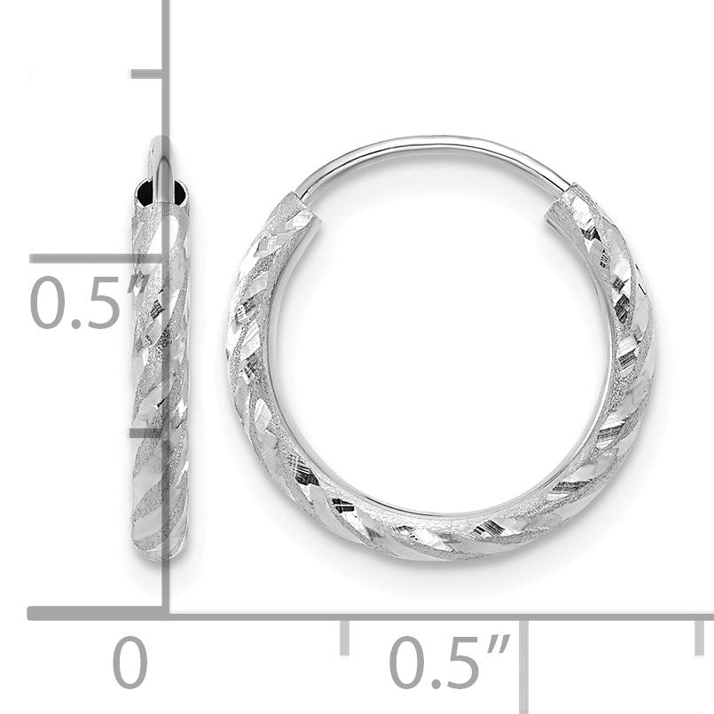 14k White Gold 2.00x14mm Polished and Satin Diamond-cut Endless Tube Hoop Earrings