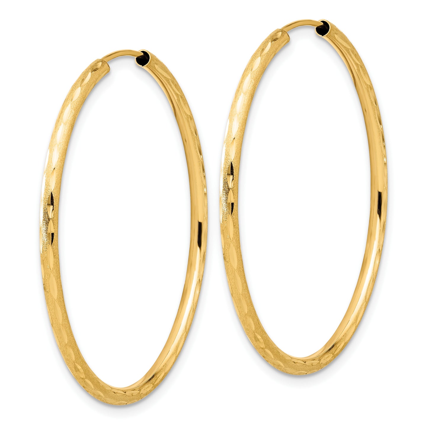 14k 2.00x40mm Polished and Satin Diamond-cut Endless Tube Hoop Earrings