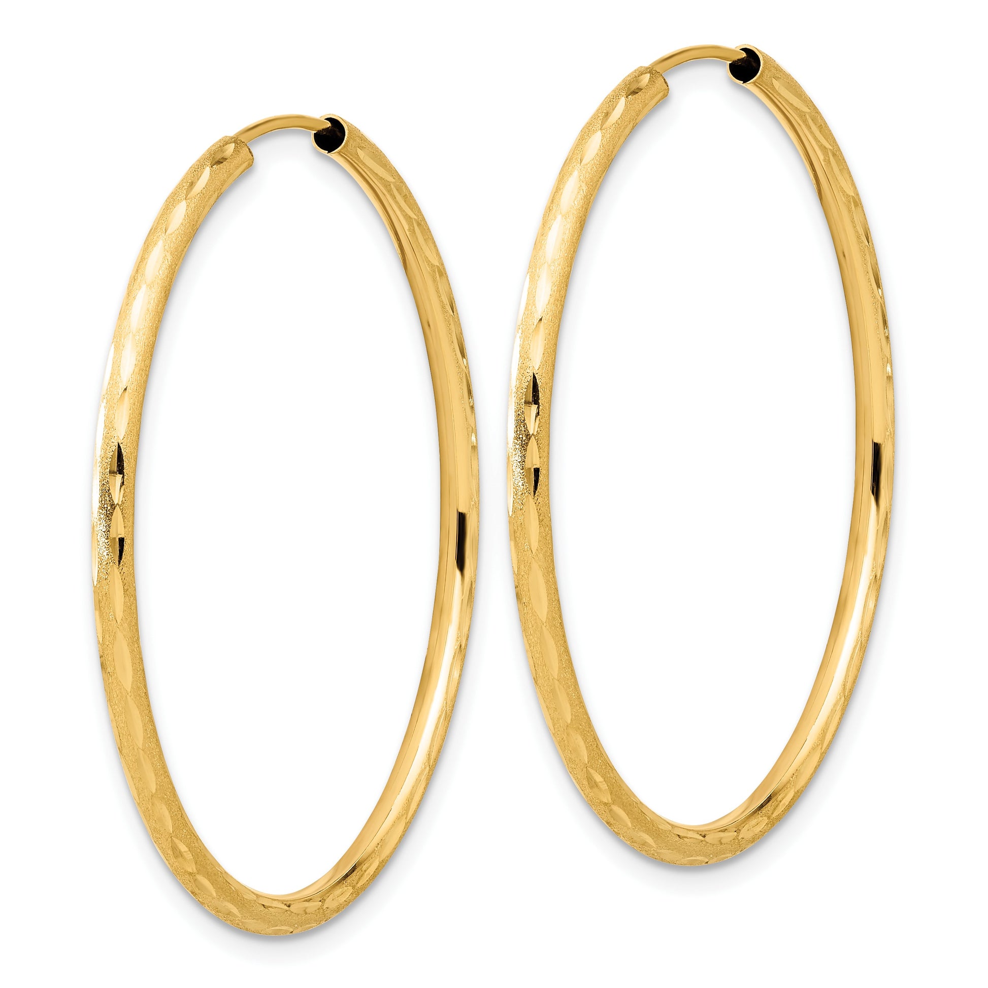 14k 2.00x40mm Polished and Satin Diamond-cut Endless Tube Hoop Earrings