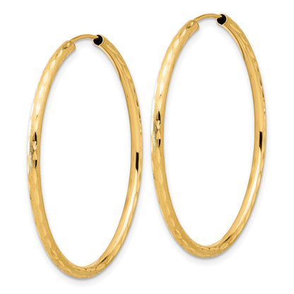 14k 2.00x40mm Polished and Satin Diamond-cut Endless Tube Hoop Earrings