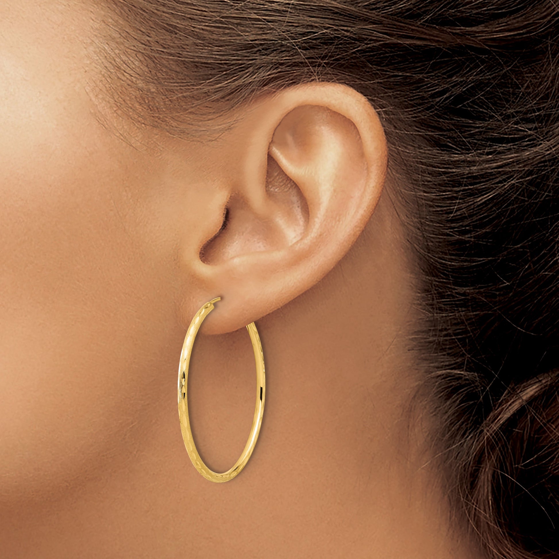 14k 2.00x40mm Polished and Satin Diamond-cut Endless Tube Hoop Earrings
