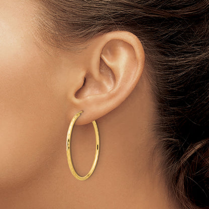 14k 2.00x40mm Polished and Satin Diamond-cut Endless Tube Hoop Earrings