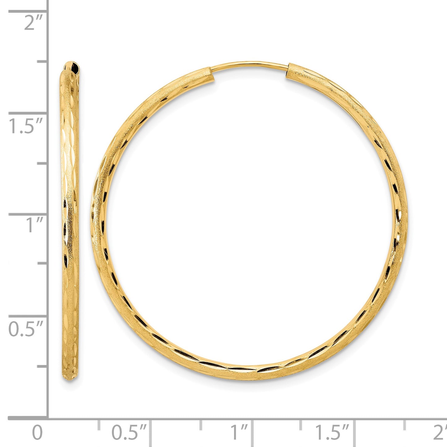 14k 2.00x40mm Polished and Satin Diamond-cut Endless Tube Hoop Earrings
